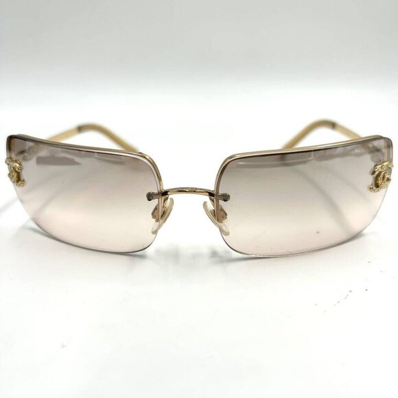 ✨ RARE Chanel Vintage Sunglasses Rhinestone CC Logo Rimless Gradient Gold Y2K - Picture 5 of 11